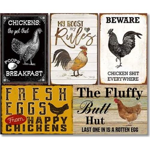 Modern Retro Metal Tin Sign Farm Chicken House Wall Decoration Poster Cafe Bar Club Old-fashioned Square Metal Plate 8X12 Inch