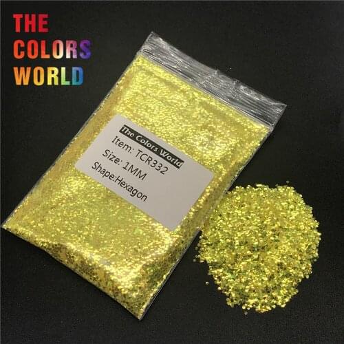 TCR332 Iridescent Rainbow Deep Yellow Hexagon Shape Nail Glitter Nail Art Decoration BodyGlitter Makeup Face Paint Handwork DIY