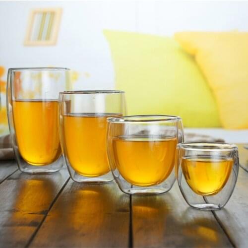 2019 New 80-450ml Heat Resistant Double Wall Glass Cup Beer Coffee Heart Cups Handmade Healthy Drink Mug Transparent Tea Mugs