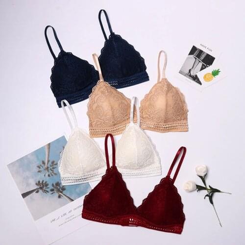 Thin French Style Bralette Lace Wireless Triangle Cup Women Lingerie Soft Bra Seamless Underwear Deep V Girls Hot