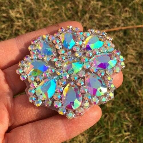 Gorgeous shiny AB crystal flower yard trims for dancing dress ornaments shoes round strasses DIY stones applique for garments