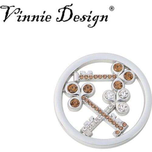 Vinnie Design Jewelry 33mm Crystal Key Coin Disc for Women Coin Holder Pendant Necklace