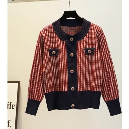 High Quality Autumn Vintage Knitted Sweater Women Long Sleeve Cardigan Jacket Female Hit Color Jumper Korean Fashion Pull Femme