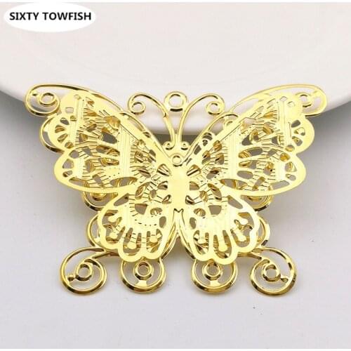 10 Pieces 55x73mm Gold color/White K Metal Filigree Double Butterfly Flowers Slice Charms base Setting DIY Jewelry Components