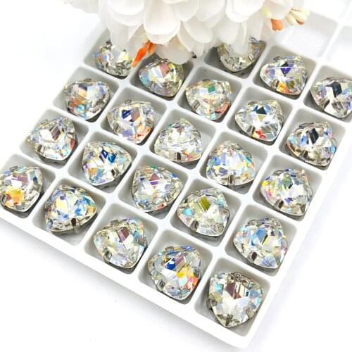 12mm Fat Triangle Dazzling color High quality Glass Crystal sew on rhinestones sliver base with hole diy/clothing accessories