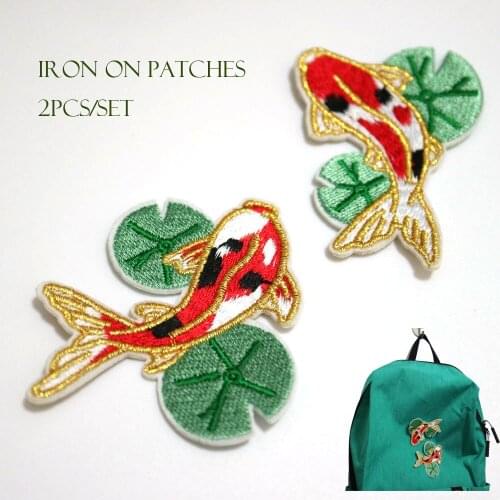 2pc/lot iron on goldefish patches for clothing Small embroidery ironing cute applique parches animals sticker for backpack jeans