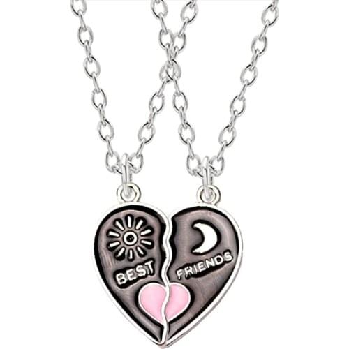 2-piece Best Friend Necklace Alloy Metal Heart-shaped Pendant BFF Student Friendship Jewellery Jewelry Fashion Gift Wholesale