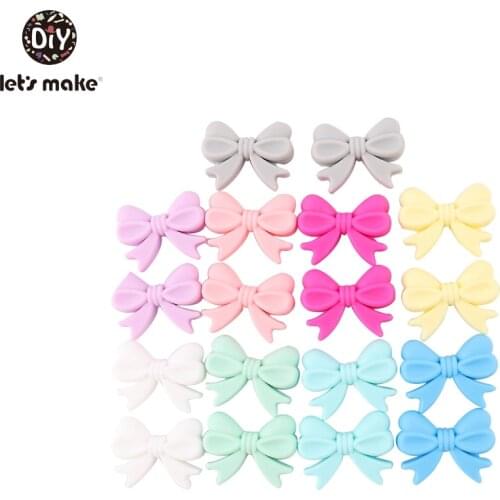 Lets make 20pcs Bow Teething Silicone Beads DIY Accessories New Bowknot Beads Baby Jewellery BPA Free Baby Teethers 20*28mm