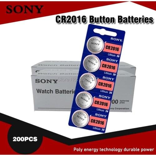 200Pcs Sony 3V CR2016 Lithium Coin Cells Button Battery CR 2016DL2016 KCR2016 LM2016 BR2016 For Watch Calculator Toys