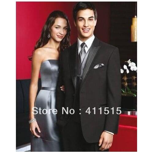 FREE SHIPPING/Custom made cheap suits Black Two buttons Peak Lapel Groom WEAR Tuxedos Groomsmen Men Wedding DRESS Bridegroom