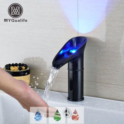LED Light Bathroom Kitchen Faucet Temperature Sensor Control Basin Mixer Taps Oil Rubbed Bronze Finished