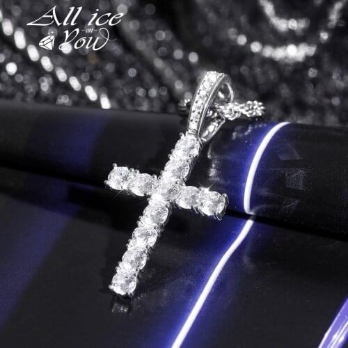 ALLICEONYOU Genuine Sterling Silver Hip Hop Cross Necklace Iced Out Cubic Zircon Twisted Tennis Chain Micro Pave Jewelry Colar