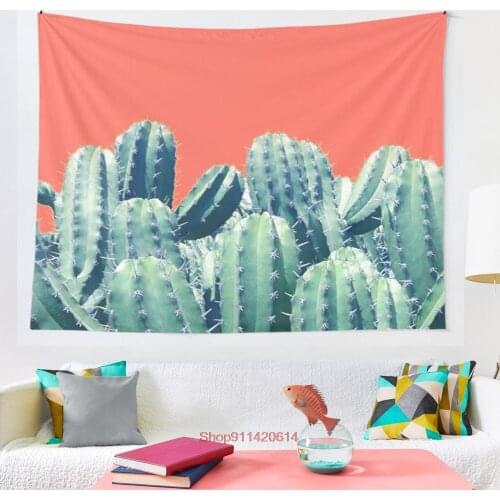 Cactus on Coral redbubble lifestyle tapestry Blanket Tapestry Bedroom Bedspread Decoration