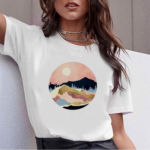 Mountain Peak Printed t shirt Women 2021 New Harajuku Casual Tee Tops Summer Short Sleeve White t shirt Woman Clothing