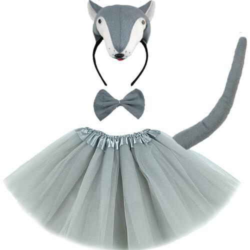 Kids Children Girl Animal Grey Wolf Cosplay Costume for Birthday Party Fancy Dress Halloween - Headband Tail Tie Skirt
