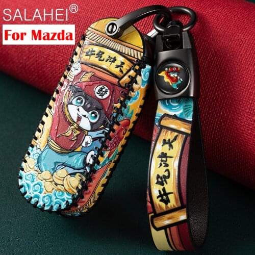 Leather Car Remote Key Case Cover For Mazda 2 3 6 Atenza Axela Demio CX-5 CX5 CX-3 CX7 CX-9 2015 2016 2017 2018 2019 Accessories