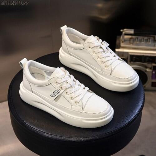 SONDR Genuine Leather Casual Shoes Women Sneakers 2019 Autumn Light White Sneakers Platform Med Heel Ladies Shoe Comfortable 40