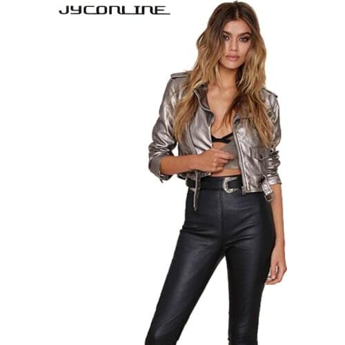 JYConline Motorcycle PU Leather Jacket Women Winter And Autumn Zipper Outerwear Basic Jacket Short Slim Women Coat Good Quality