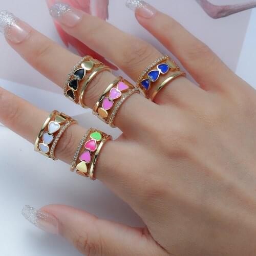Micro Pave CZ Ins Candy Color Heart Multi-layer Rings For Women Open Ring Adjustable Accessories Copper Rings Jewelry Gifts