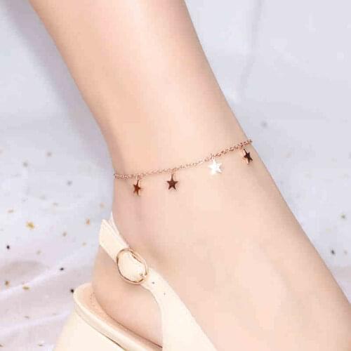 YUN RUO 2018 Fashion Rose Gold Color Star Bell Anklet Chain Chic Style Woman 316 L Titanium Steel Jewelry Top Quality Never Fade