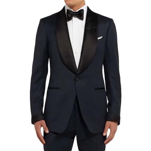 2 Pieces Mens Suits for Wedding Wide Shawl Collar One Button Slim Fit Groom Male Suits Business Wedding Tuxedos Jacket+Pants+Tie