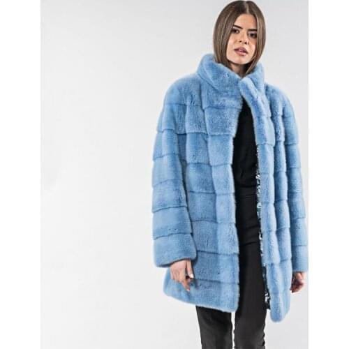 FURSARCAR 2021 New Fashion Genuine Natural Mink Fur Blue Jacket With Stand Up Collar Female High Street Winter Outerwear Coat