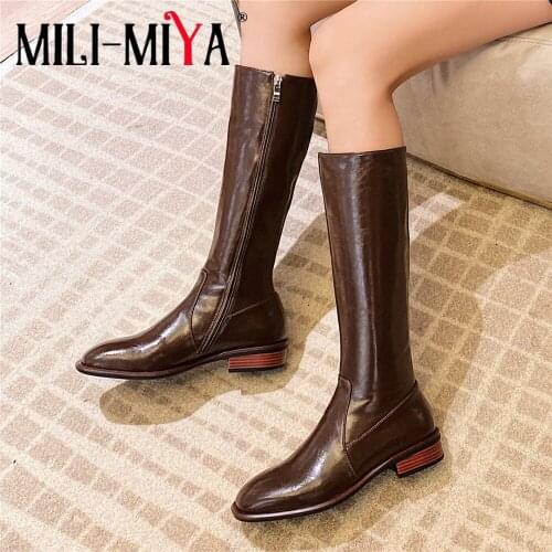 MILI-MIYA INS New Elegant Women Knee Boots Autumn Designers Square Toe Fashion Good Qulaity Leather Casual Low Heels Dress Shoes