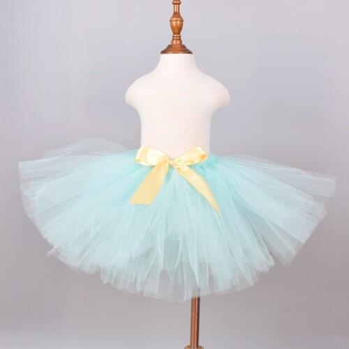 Solid Mint Fluffy Tutu Skirt for Girls Baby Birthday Party Skirt Kids Dance Ballet Pettiskirt Cute Costume with Gold Bow