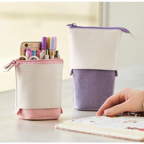 Creative Retractable Pencil Case School Stationery Storage Bag Kawaii Solid Color Pen Case Cute Pen Holder Gfts for Kid Pen Bags