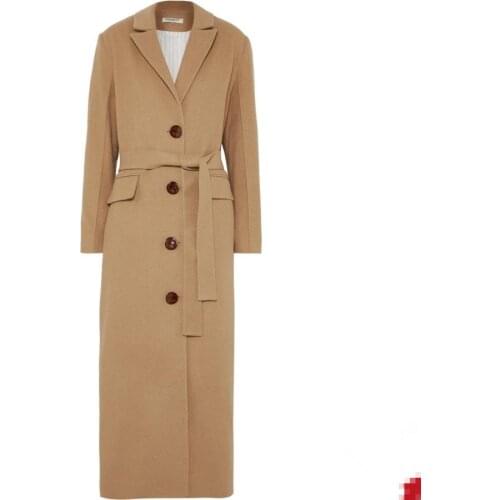 Autumn and winter fashion single-breasted wool blends coat slim belted cashmere coat women