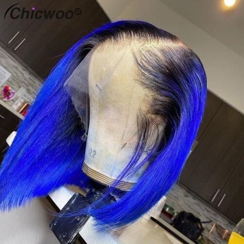 Blue Bob Lace Front Wig Blue And Black Human Hair Lace Front Wigs Bob Brazilian Remy Wig Straight Pink Green Lace Front Bob Wigs