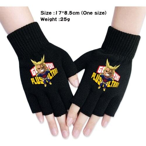 Anime My Hero Academia Gloves Midoriya Izuku Knitted Warm Half Finger Boys Girls Autumn Winter Cosplay Unisex Black Mittens Gift