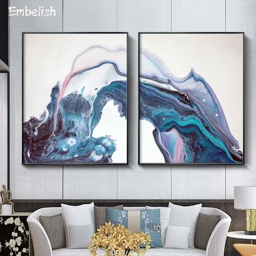 Nordic Style Watercolor Bule Ink Modern Home Decor Posters HD Print On Canvas Oil Paintings Wall Art Pictures No Frame