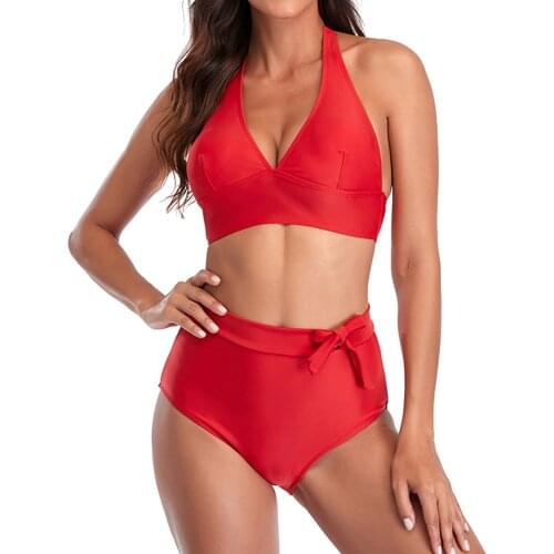 Hot Sexy Bikini Set Women Swimming Suit Swimsuit 2 Piece Wine Red Tankini Femme Grand Taille Haut De Bikini Femme Manche Narzutk