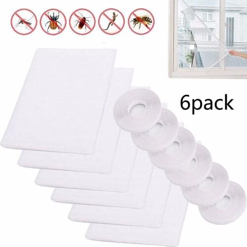 6pc Indoor Insect Fly Mosquito Net Screen Curtain Mesh Bug Mosquito Netting Door Window Screen Tape Self-adhesive Protection Net