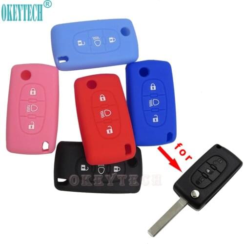 OkeyTech silicone car key cover case For Citroen C2 C3 C4 C5 Picasso Xsara C6 C8 for peugeot Remote 3 button flip key auto shell