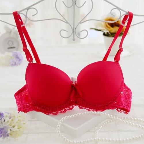 Sexy Push Up Bra Underwear Lace Mozhini Three Quarters(3/4 Cup) Sexy Underwire Bow Solid Bras Thick Padded Bras For Women Gather