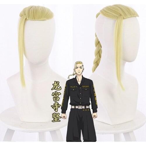 Tokyo Revengers Cosplay Wig Ken Ryuguji Cosplay Headwear Yellow Wig Heat Synthetic Fiber Hair Free Wig Cap Cos Prop