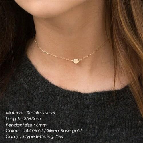 Visunion 6MM Round Smooth Disk Necklace Double Hole 316L Stainless Steel Gold Silver Color Engraved Vintage Pendant Necklace