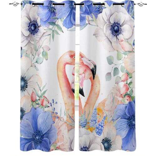 Flamingo Purple Flowers Leaves Window Curtains Bedroom Kitchen Drapes Panel Home Decor Curtains for Living Room