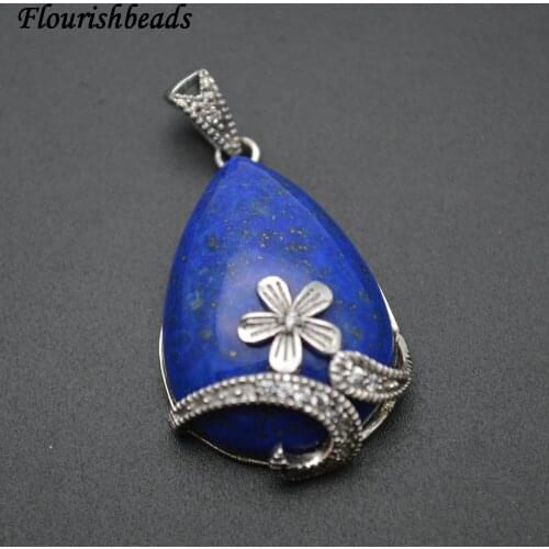 Natural Blue Lapis Lazuli Pear Shape 925 Silver Covered Flower Pendant Jewelry