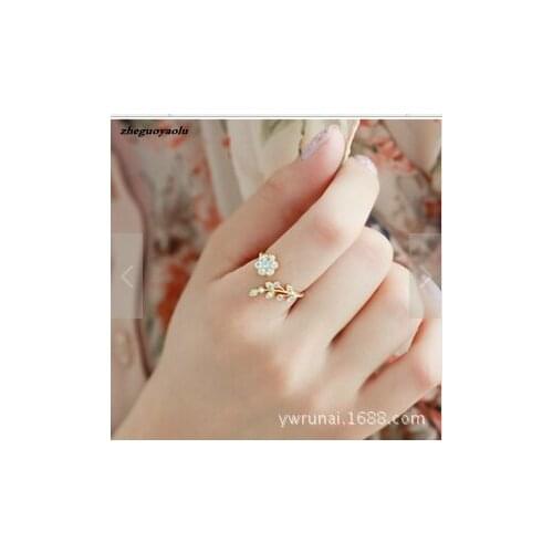 Korean Fashion Temperament Rhinestones Twisted Leaves Wishful Flowers Open Ring Index Finger Ring Female Rings For Women Anel
