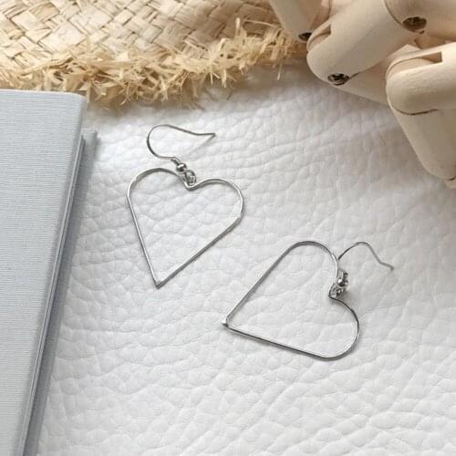 925 Sterling Silver Women Spiral Dangle Hollow Outline Heart Earring Japanese Korean Jewellery Charm Earrings Valentines Gift