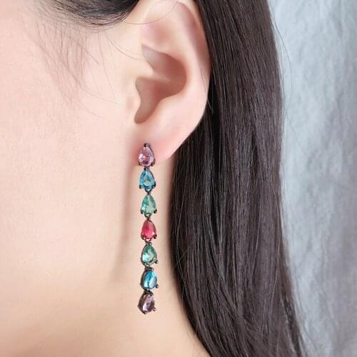 2021 Hot Trendy Copper Colorful AAA Cubic Zirconia Water Drop Geometric Trendy Dangle Earrings Women Earrings Free Drop Shipping