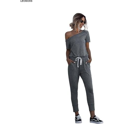 Womens Summer Cool 2 Piece Set Off Shoulder Short Sleeve Pockets Loose Solid Breathable Suit Lace Up Sport Running Suit