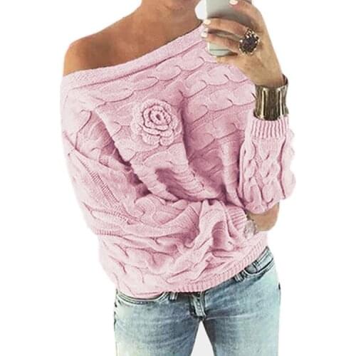 LOGAMI Bat Sleeve Women Sweaters And Pullovers Removable Flower Woman Sweater Long Sleeve Pullovers