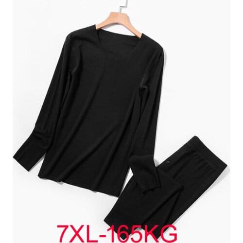 Plus Size 7XL 165KG Autumn Long Sleeve Men Pajamas Sets Fever thermal underwear O Neck Home Wear Large size top and pants