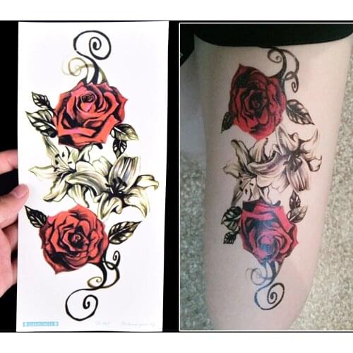 1pcs Watercolor Cool Henna Rose Flowers Temporary Body Tattoo Beautiful Shoulder Thigh Back Body Decor Lace Owl Women Body Paint