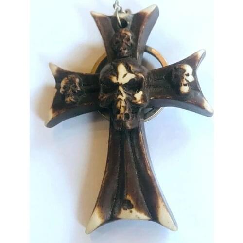 12 pcs Yak Bone Powder Keychain Gothic Skull Totem Carving Ancient Charms Amulet Gift key ring