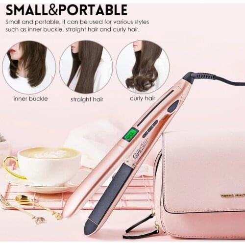 2 In 1 Flat Iron Curling Iron Travel Hair Straightener Dual Voltage Degree Temperature Nano Titanium Pink Hot Comb Straightener